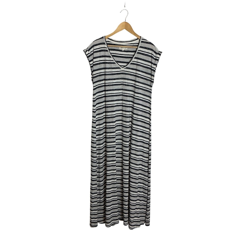Lou & Grey For LOFT Large Blue White Stripe Knit Maxi Dress Relaxed Lightweight